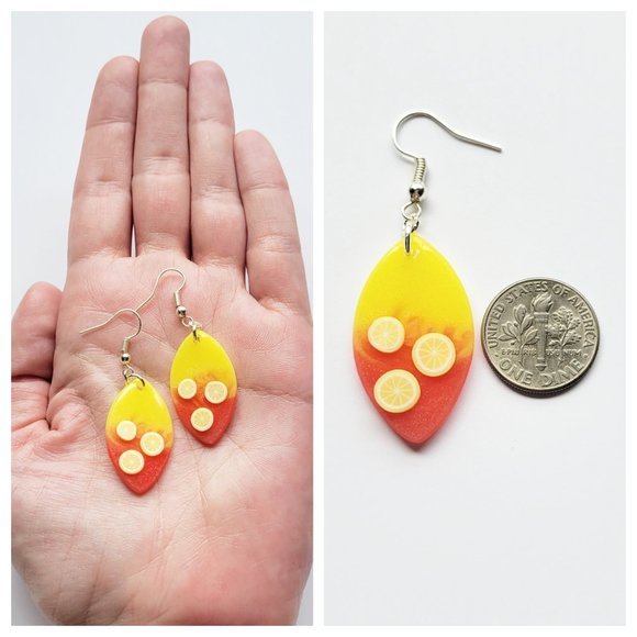 Strawberry Lemonade Earrings Yellow and Pinkish Red Lemon Dangle Earrings - Picture 7 of 10
